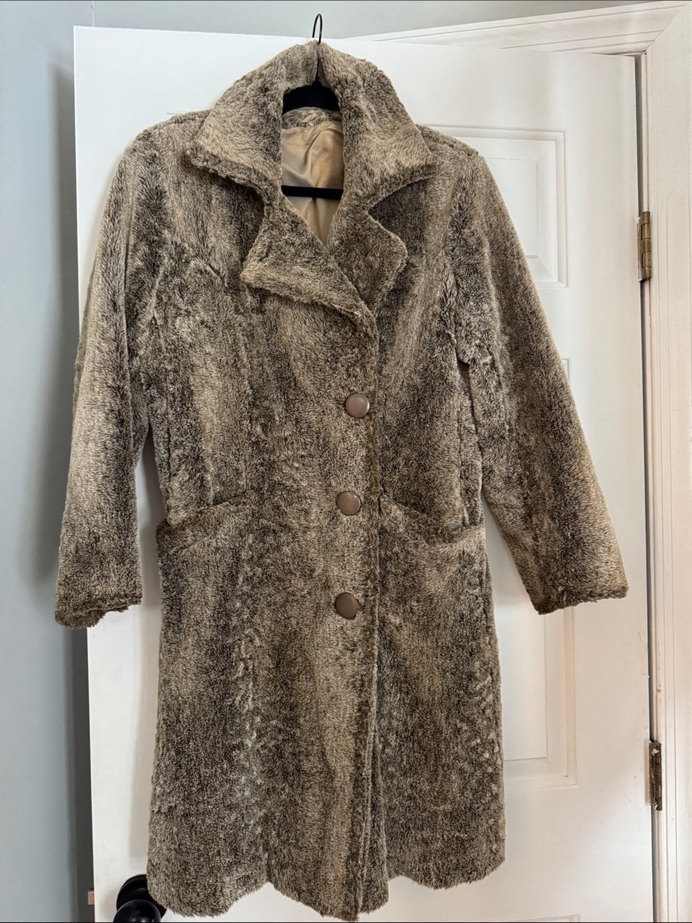 Faux Fur Long Coat - Taupe